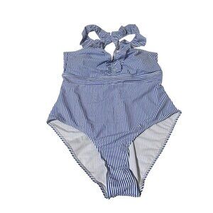 Hayden Los Angeles One Bathing Suit Vertical Blue And White Lines Size L NWOT